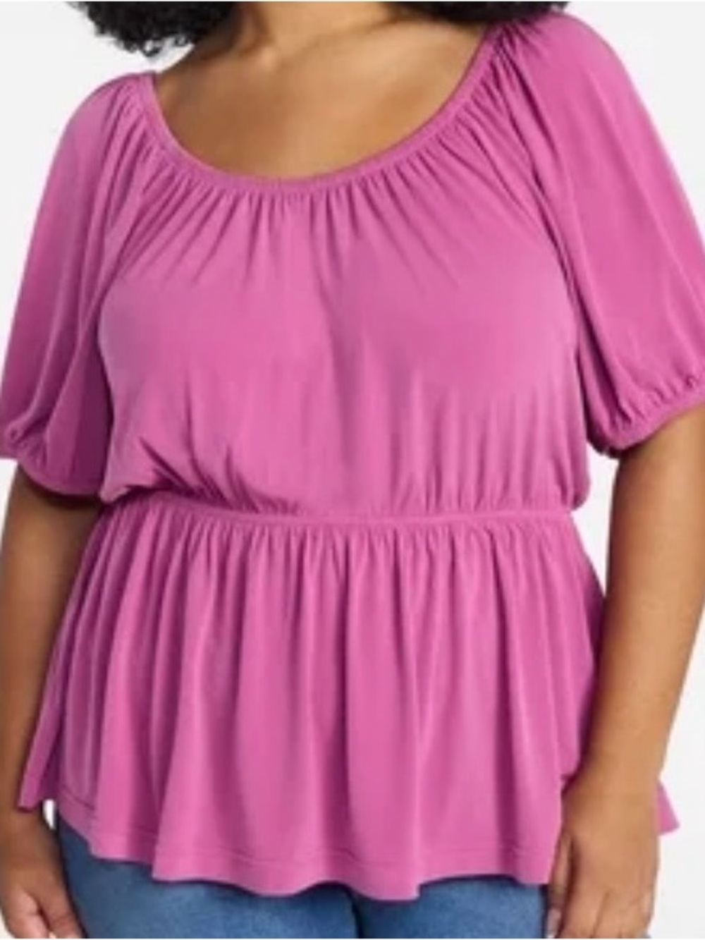 Terra & Sky Mauve Peplum Puff Sleeve Scoop Neck Top